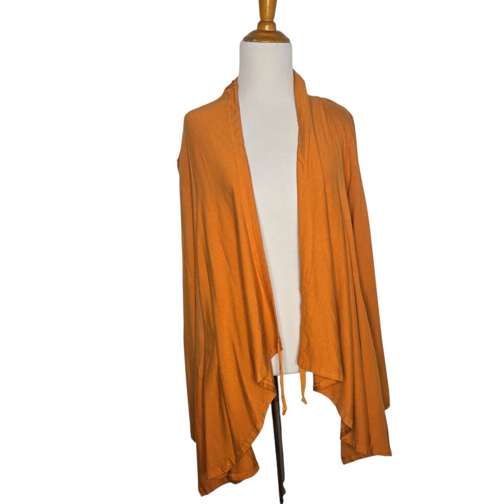 Bryn Walker Lagenlook Draped Cardigan Orange Bamboo Shawl Collar Women Medium